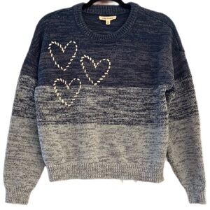 Indigo Thread Co Blue Ombre Heart Knit Sweater Drop Shoulder Size M